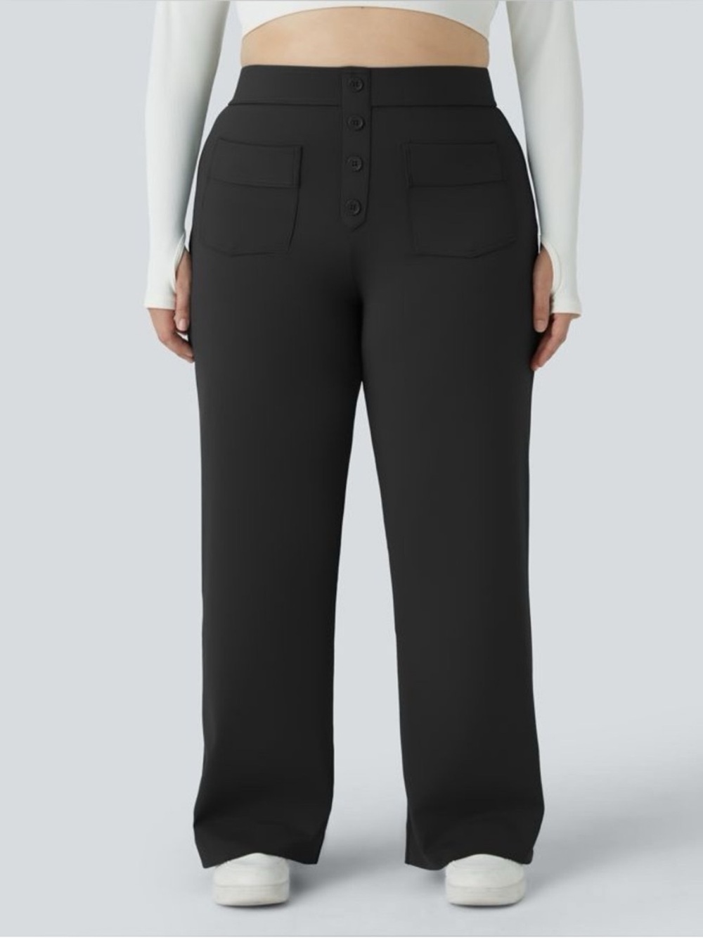 NWT Halara DayStretch High Waisted Pockets Straight Leg Casual Pants Black M